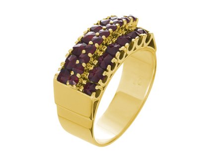 Silver ring with czech garnet, gold plated - rectangle                                              