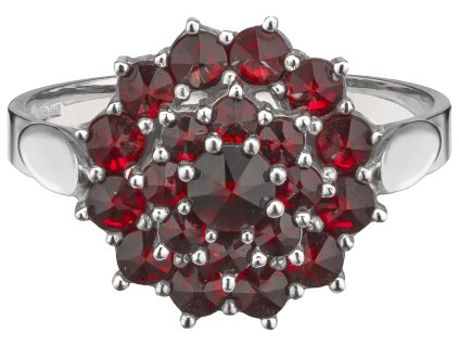 Silver ring with czech garnet, rhodium plated - flower                                              