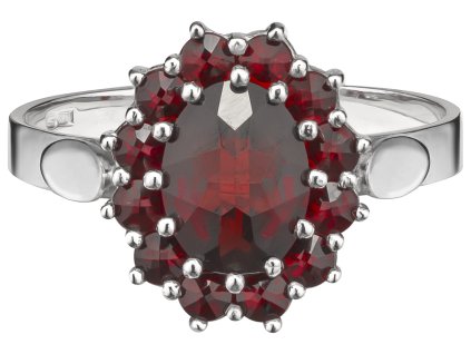 Silver ring with czech garnet, rhodium plated - oval                                                