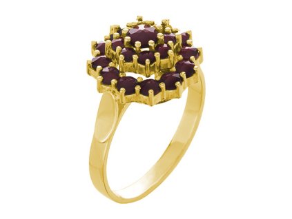 Silver ring with czech garnet, gold plated - flower                                                 