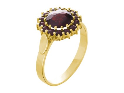 Silver ring with czech garnet, gold plated - circle                                                 
