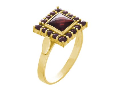 Silver ring with czech garnet, gold plated - square                                                 