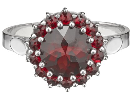 Silver ring with czech garnet, rhodium plated - circle                                              