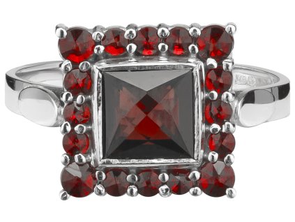 Silver ring with czech garnet, rhodium plated - square                                              