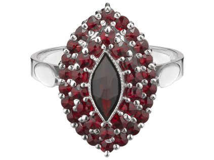 Silver ring with czech garnet, rhodium plated - oval                                                