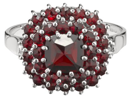 Silver ring with czech garnet, rhodium plated - square                                              