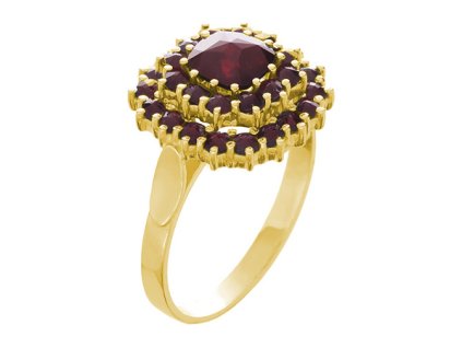 Silver ring with czech garnet, gold plated - square                                                 