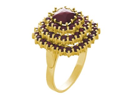 Silver ring with czech garnet, gold plated - square                                                 