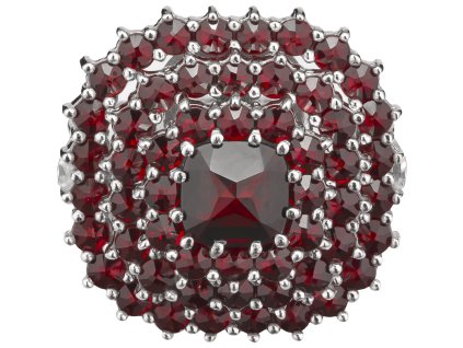 Silver ring with czech garnet, rhodium plated - square                                              