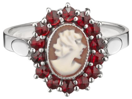 Silver ring with czech garnet and cameo, rhodium plated - oval                                      