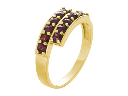 Silver ring with czech garnet, gold plated - line                                                   