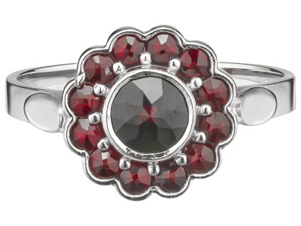 Silver ring with czech garnet, rhodium plated - flower                                              