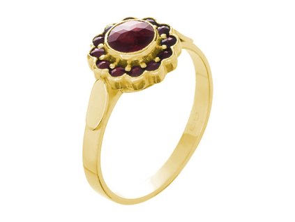 Silver ring with czech garnet, gold plated - flower                                                 