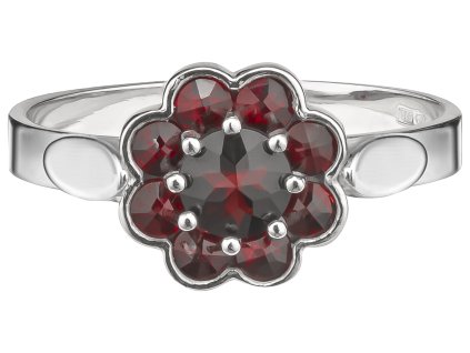 Silver ring with czech garnet, rhodium plated - flower                                              