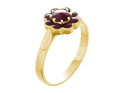 Silver ring with czech garnet, gold plated - flower                                                 