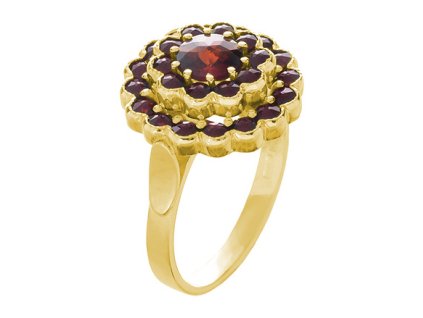 Silver ring with czech garnet, gold plated - flower                                                 