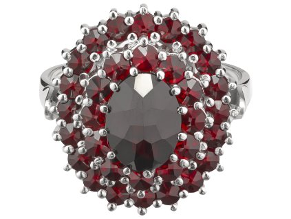 Silver ring with czech garnet, rhodium plated - oval                                                
