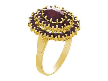 Silver ring with czech garnet, gold plated - oval                                                   