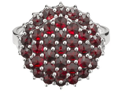 Stříbrný prsten s českým granátem, rhodiovaný - kruh