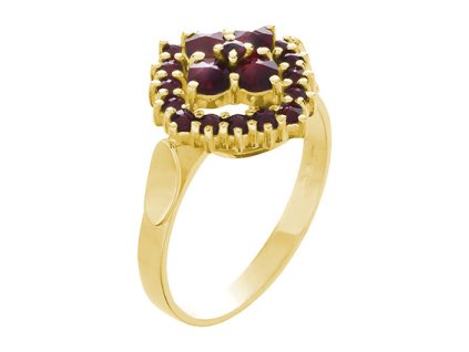 Silver ring with czech garnet, gold plated - square                                                 