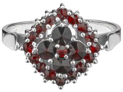 Silver ring with czech garnet, rhodium plated - square                                              