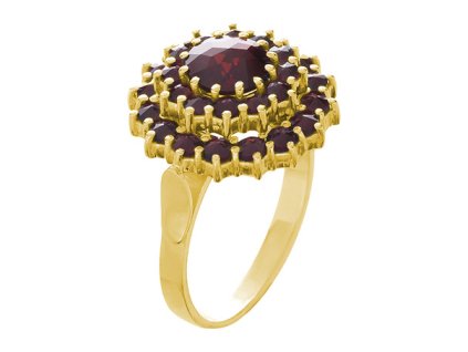Silver ring with czech garnet, gold plated - flower                                                 