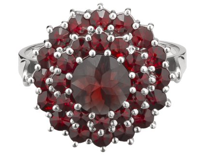 Silver ring with czech garnet, rhodium plated - flower                                              