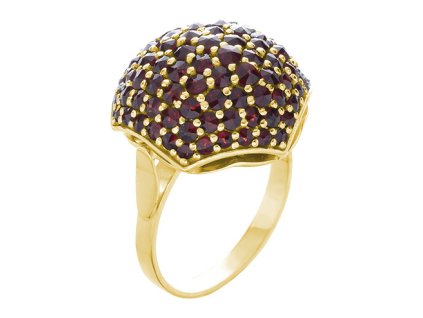 Silver ring with czech garnet, gold plated - raspberry                                              