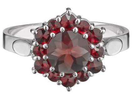 Silver ring with czech garnet, rhodium plated - flower                                              