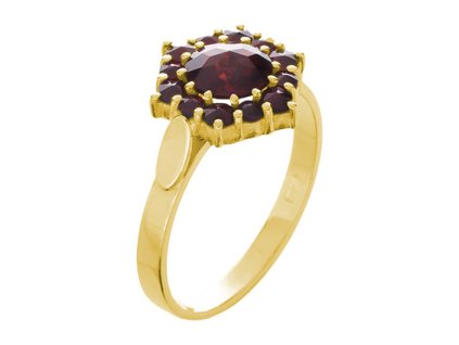 Silver ring with czech garnet, gold plated - flower                                                 