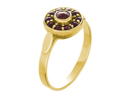Silver ring with czech garnet, gold plated - circle                                                 
