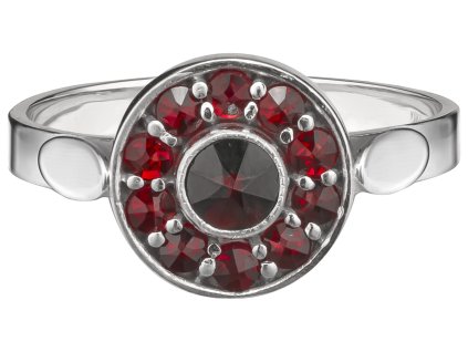 Silver ring with czech garnet, rhodium plated - circle                                              