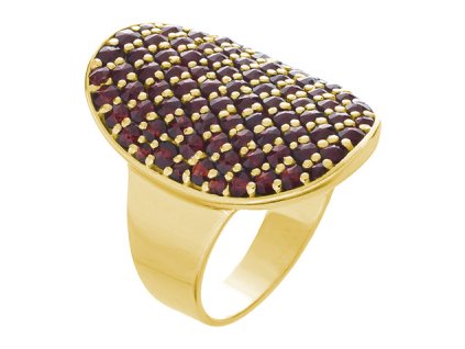 Silver ring with czech garnet, gold plated - oval                                                   