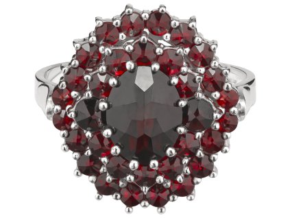 Silver ring with czech garnet, rhodium plated - oval                                                