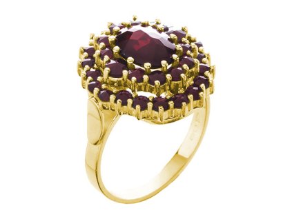 Silver ring with czech garnet, gold plated - oval                                                   