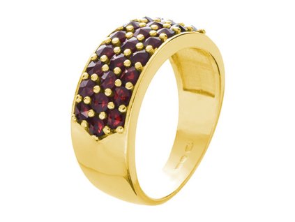 Silver ring with czech garnet, gold plated - line                                                   