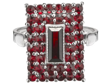 Silver ring with czech garnet, rhodium plated - rectangle                                           