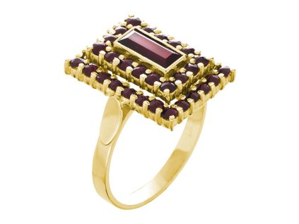 Silver ring with czech garnet, gold plated - rectangle                                              