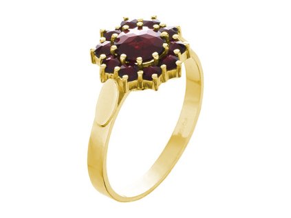 Silver ring with czech garnet, gold plated - flower                                                 