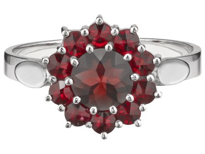Silver ring with czech garnet, rhodium plated - flower                                              