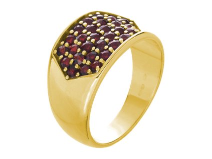 Silver ring with czech garnet, gold plated                                                          