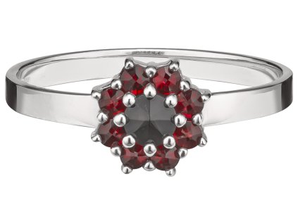 Silver ring with czech garnet, rhodium plated - flower                                              