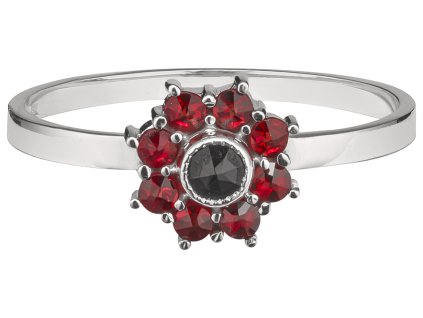 Silver ring with czech garnet, rhodium plated - flower                                              