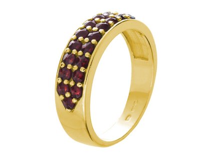 Silver ring with czech garnet, gold plated - line                                                   