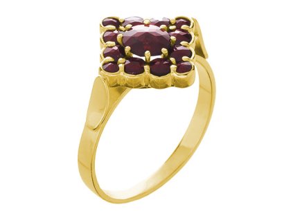 Silver ring with czech garnet, gold plated - square                                                 