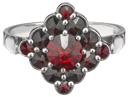Silver ring with czech garnet, rhodium plated - square                                              