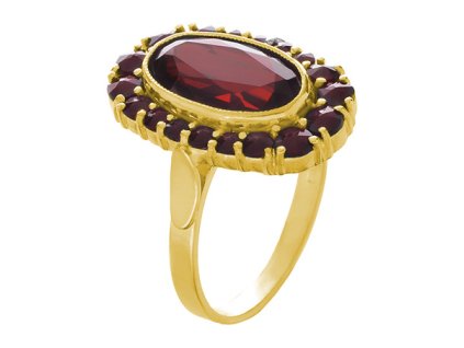 Silver ring with czech garnet, gold plated - oval                                                   