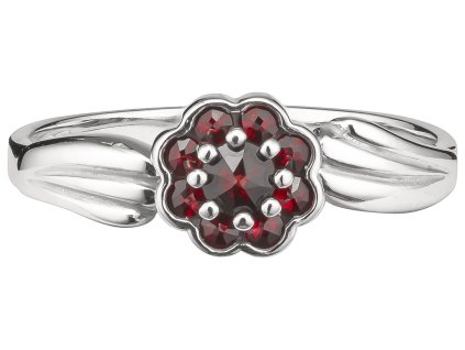 Silver ring with czech garnet, rhodium plated - flower                                              