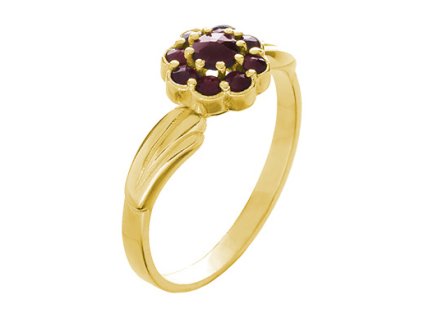 Silver ring with czech garnet, gold plated - flower                                                 