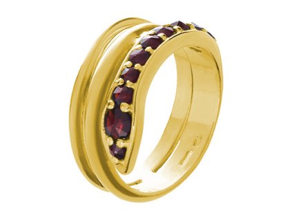 Silver ring with czech garnet, gold plated, animal - snake                                          